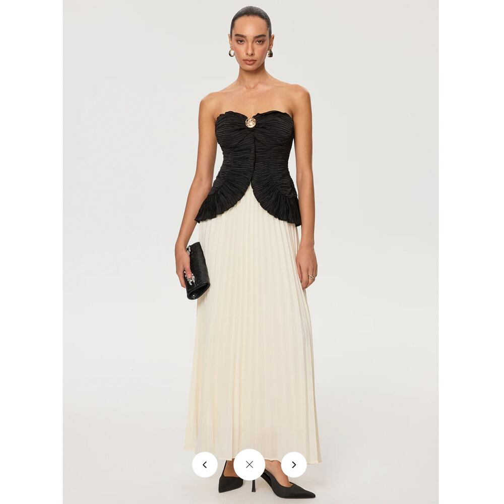 NWT Commense Color-Block Strapless Pleated Chiffon Maxi Dres Sz L - Picture 4 of 5